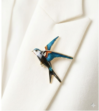 Брошка Ластівка з ланцюжком 2 в 1