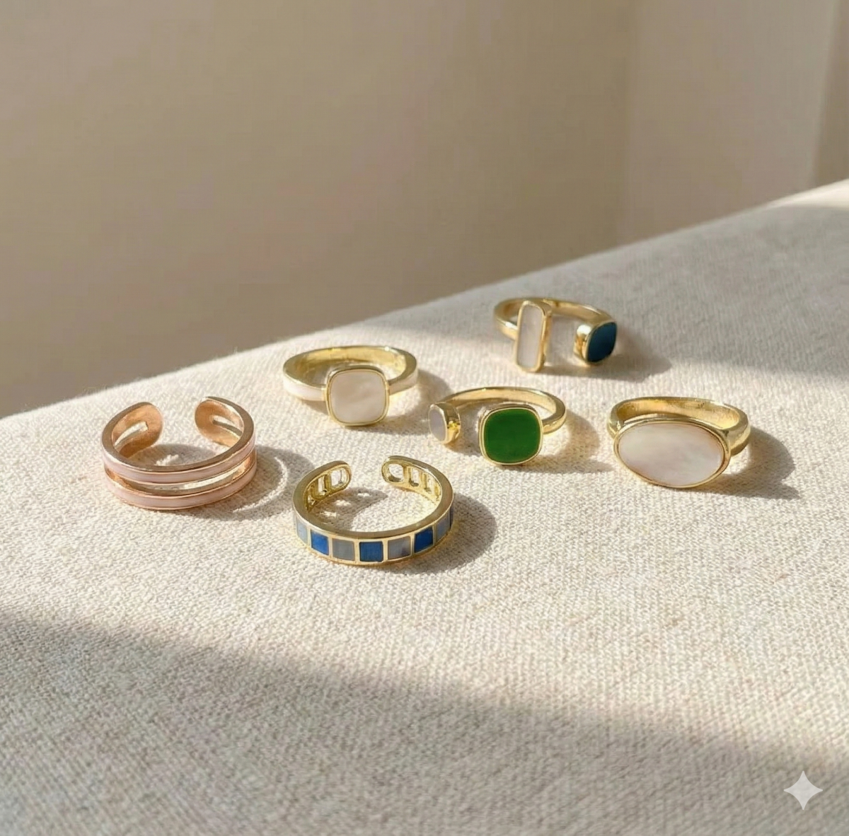 Набір трендових регульованих каблучок з емаллю та геометрією (6 шт)