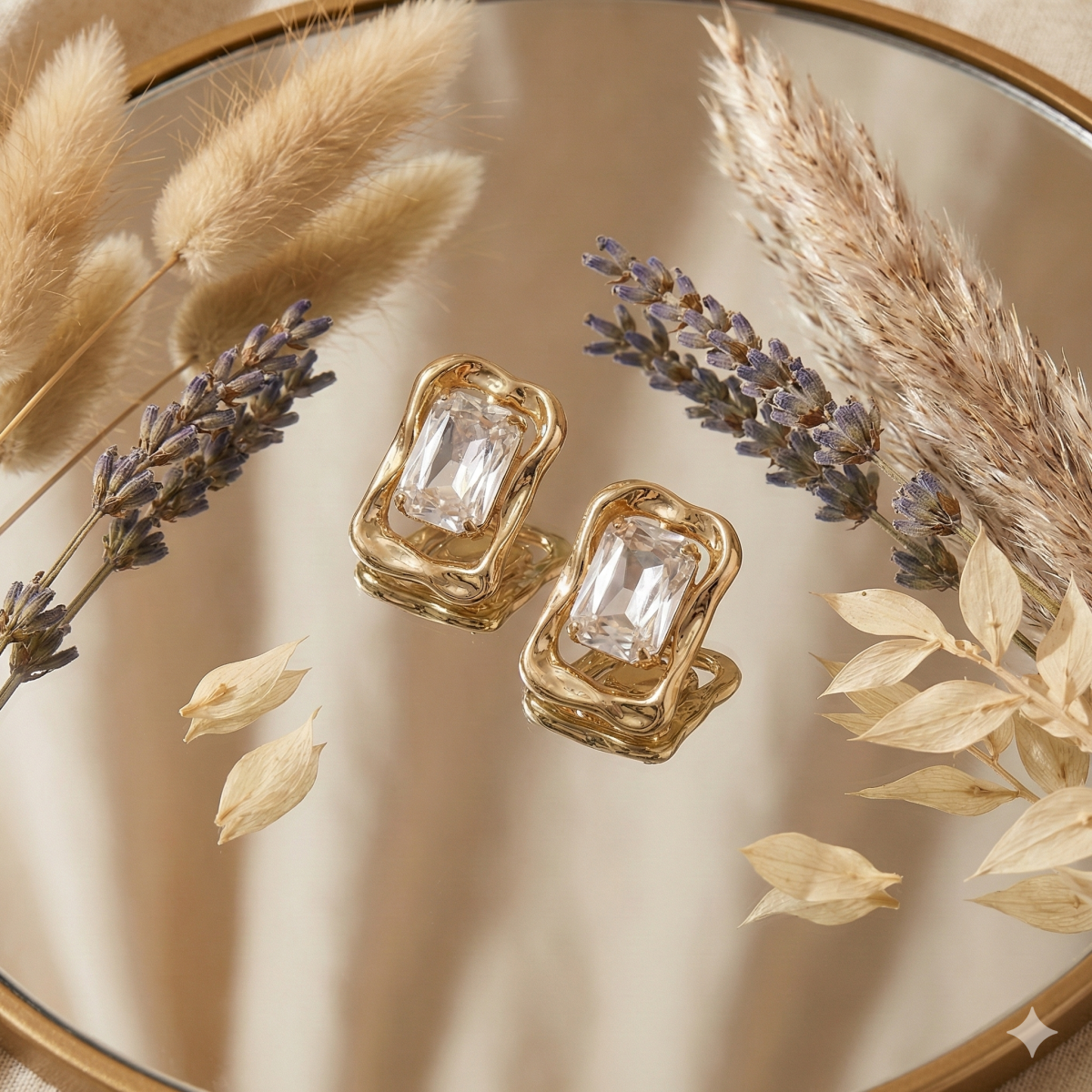 Акцентні сережки геометрія з каменем