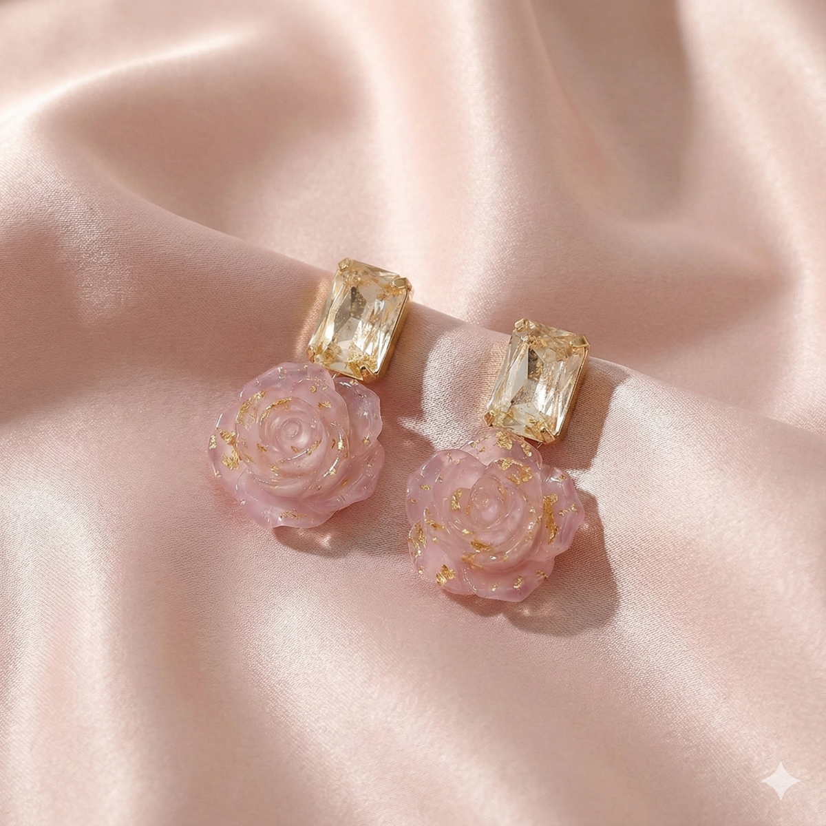 Вечірні сережки «Кришталева Троянда» з золотими пластівцями