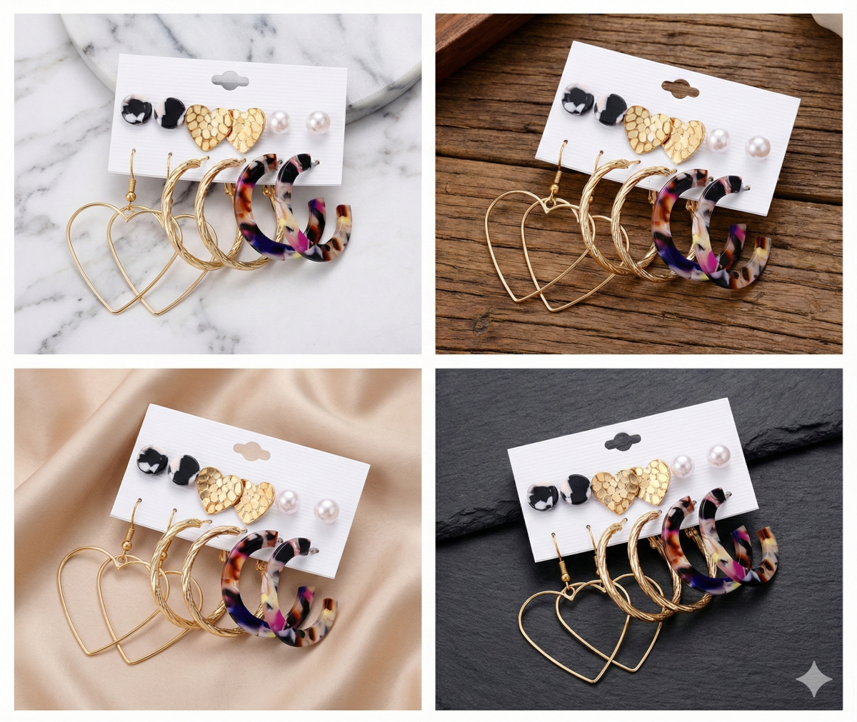 Набір сережок 6 пар "Романтика"