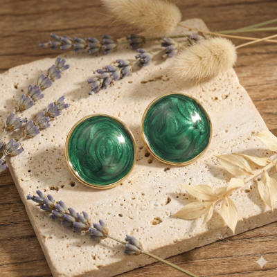 Зелені глянцеві сережки "Лісова казка"