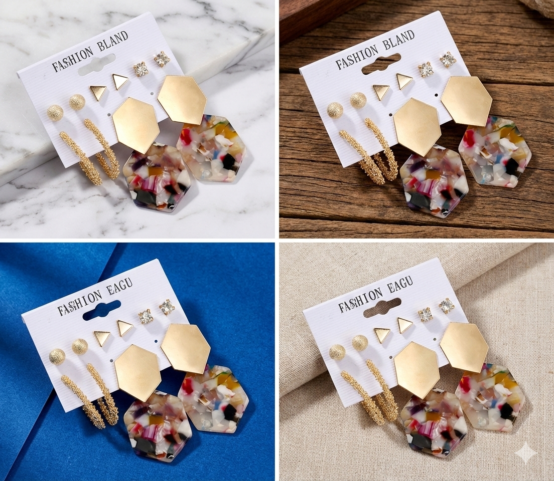 Набір сережок 6 пар "Геометрія": пусети та підвіски