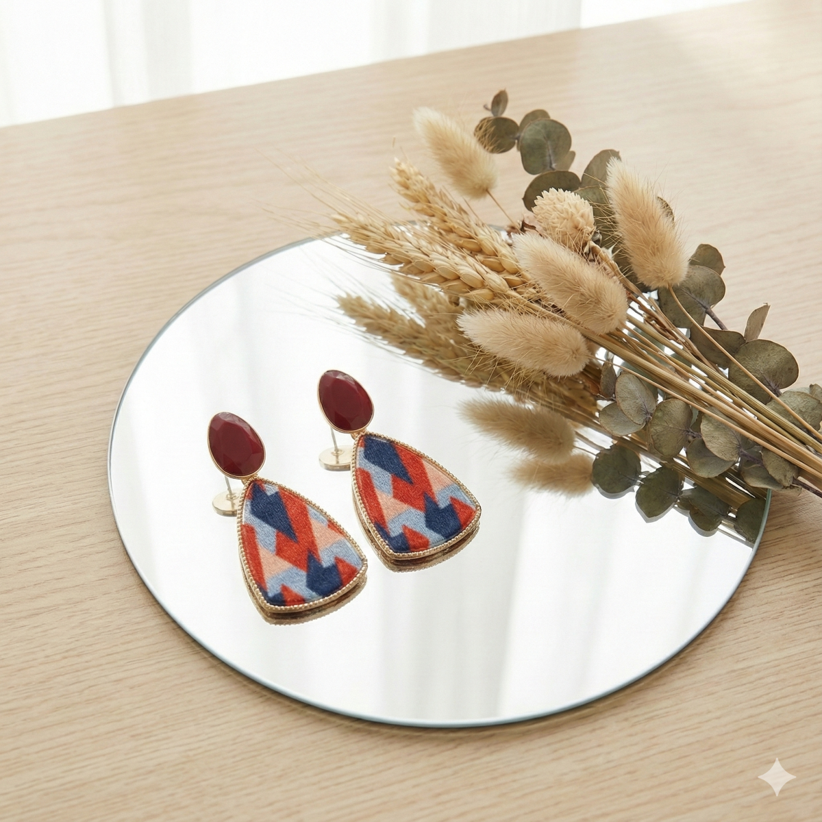 Геометричні сережки «Абстракція» з бордовим акцентом