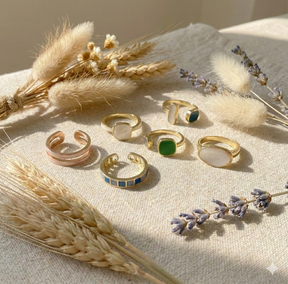 Набір трендових регульованих каблучок з емаллю та геометрією (6 шт)