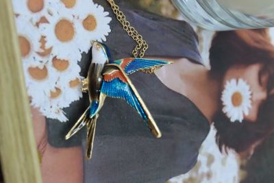 Брошка Ластівка з ланцюжком 2 в 1