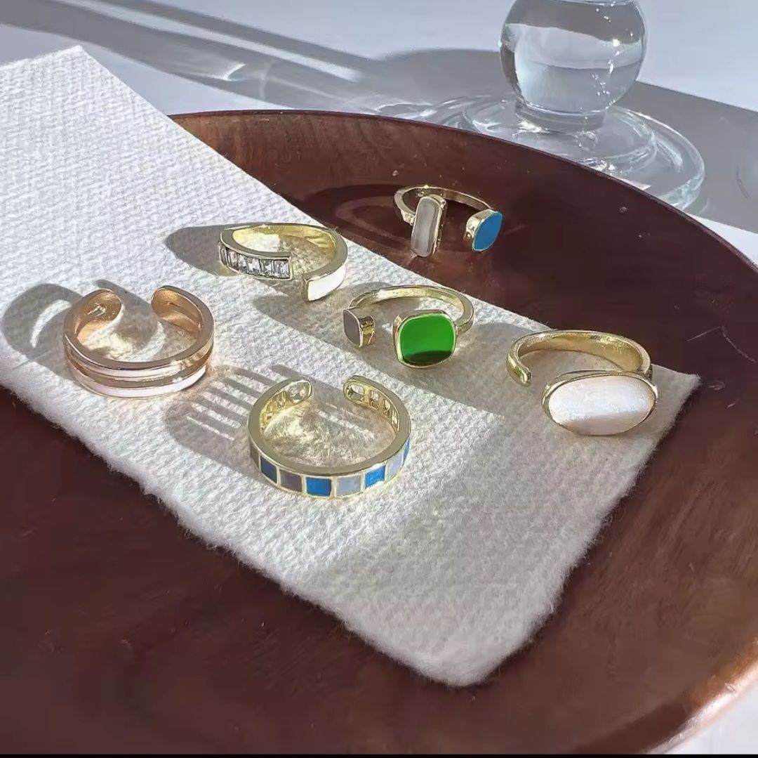 Набір трендових регульованих каблучок з емаллю та геометрією (6 шт)