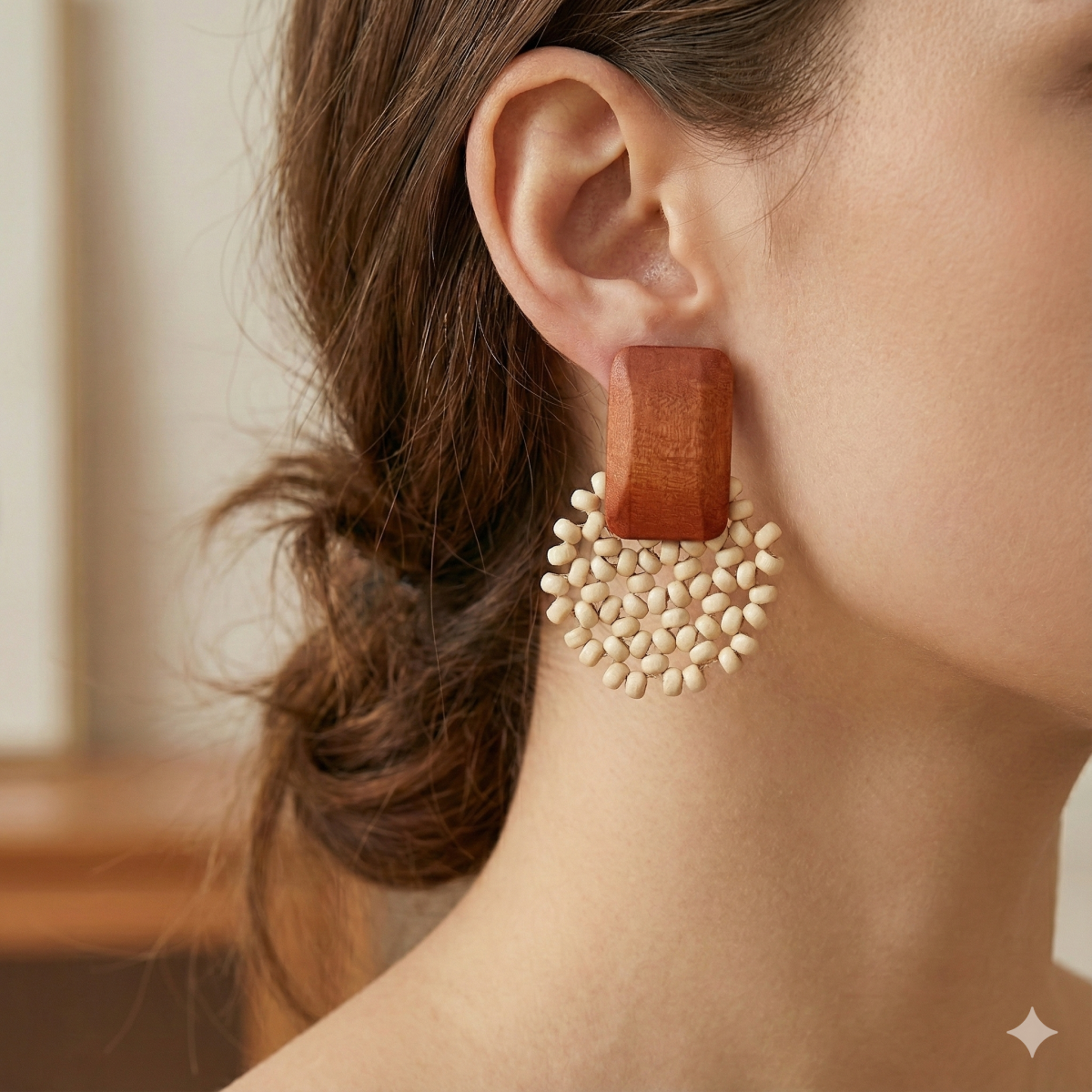 Стильні дерев'яні сережки «Теракота та Плетіння»