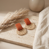 Стильні дерев'яні сережки «Теракота та Плетіння»