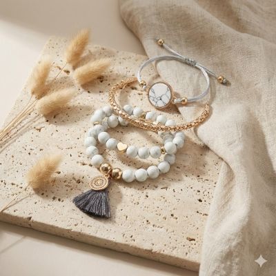 Багатошаровий сет браслетів «Мармурова розкіш»