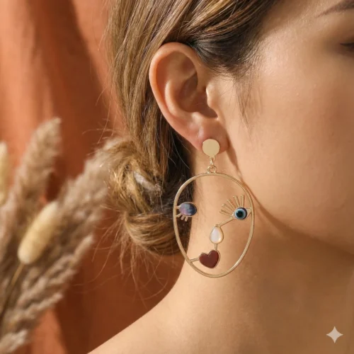 Арт-сережки "Абстрактний портрет" з емаллю та перламутром