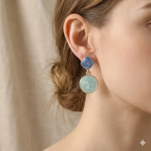 Асиметричні геометричні сережки з емаллю "Синя лагуна"