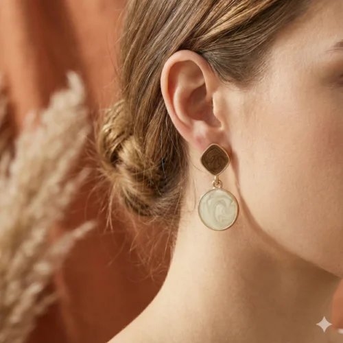 Асиметричні сережки з мармуровою емаллю "Кавова геометрія"